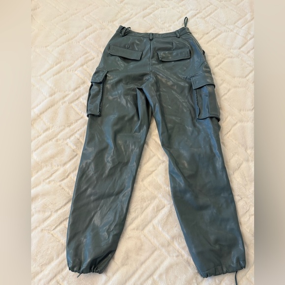 Avec Les Filles Blue/Gray Faux Leather Cargo Joggers - Picture 4 of 12